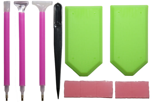 Diamond Painting 11-teilig Zubehör-Set 3 Stifte 2 Schalen 5 Kleber Pinzette