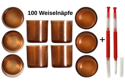 100 Stück Weiselnapf braun + 1 Umlarvlöffel für Nicot System