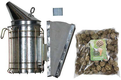 Imker Smoker Set inkl. Rauchmittel Bienenbesen Stockmeißel abgewinkelt