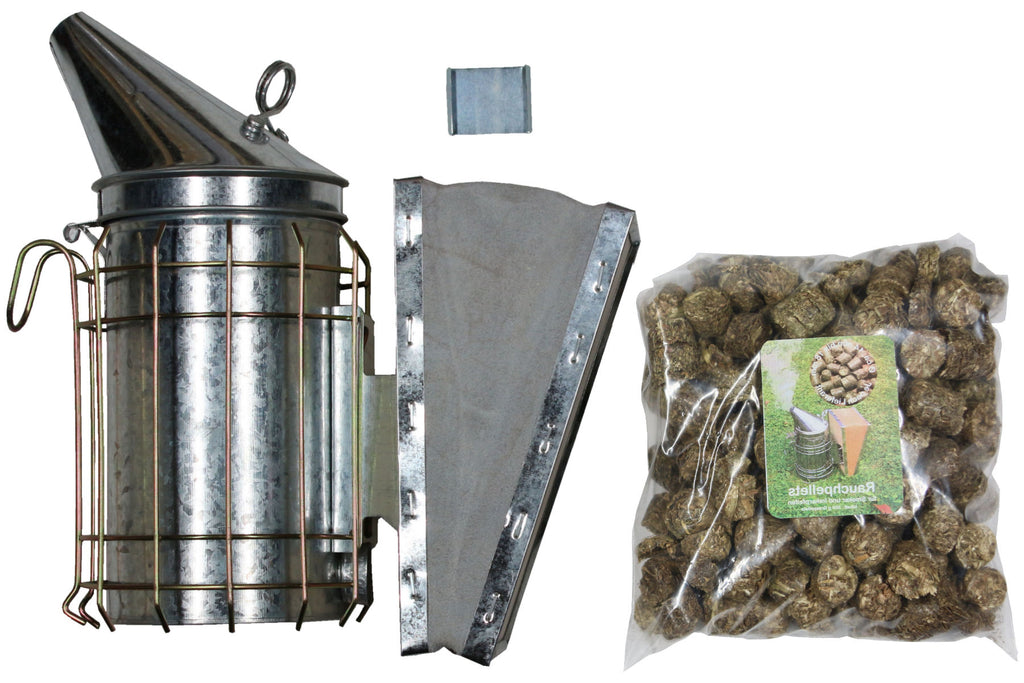Imker Starter Set weiß 5 Teile Jacke Besen Smoker Stockmeißel Handschuhe