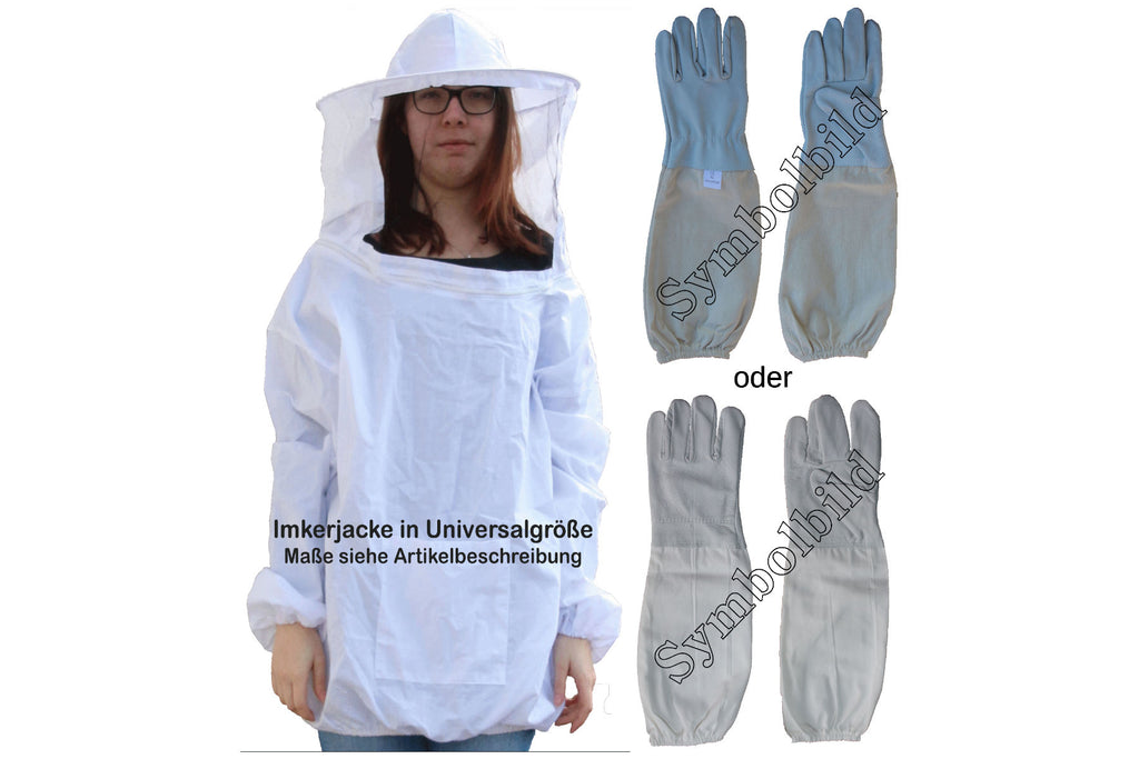 Imkerjacke mit abnehmbaren Schleier in Universalgröße und Imkerhandschuhe im Set