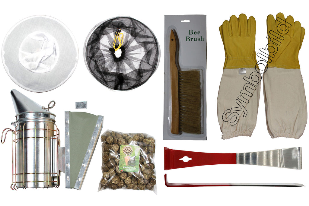 Imker Starter Set weiß 5 Teile Imkerhut Besen Smoker Stockmeißel Handschuhe