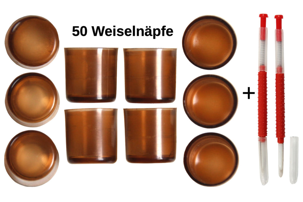 50 Stück Weiselnapf braun +  1 Umlarvlöffel braun für Nicot System