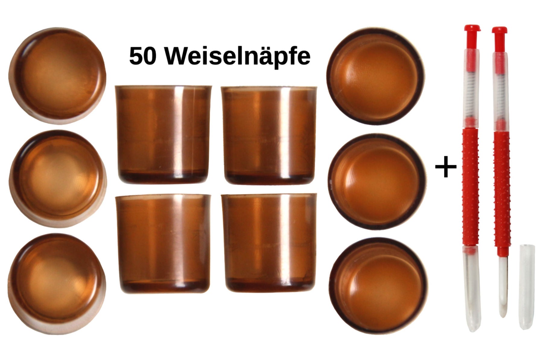 50 Stück Weiselnapf braun +  1 Umlarvlöffel braun für Nicot System