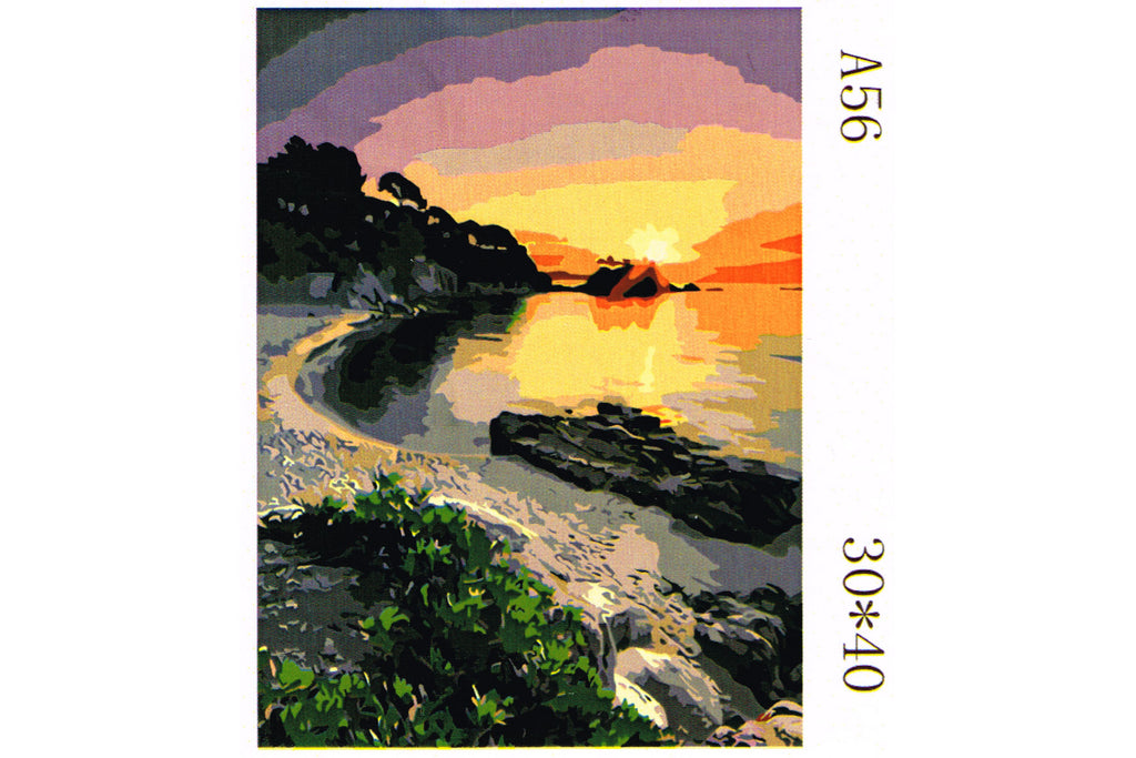 Meeresbucht im Sonnenuntergang Malen nach Zahlen 18 Acrylfarben 298x398 mm A56