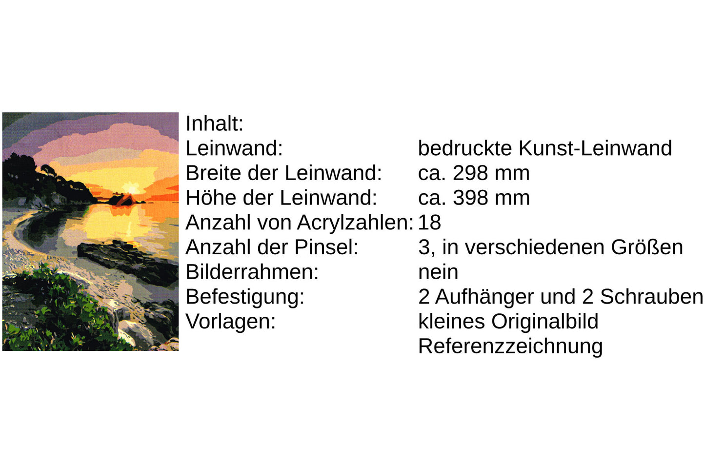 Meeresbucht im Sonnenuntergang Malen nach Zahlen 18 Acrylfarben 298x398 mm A56