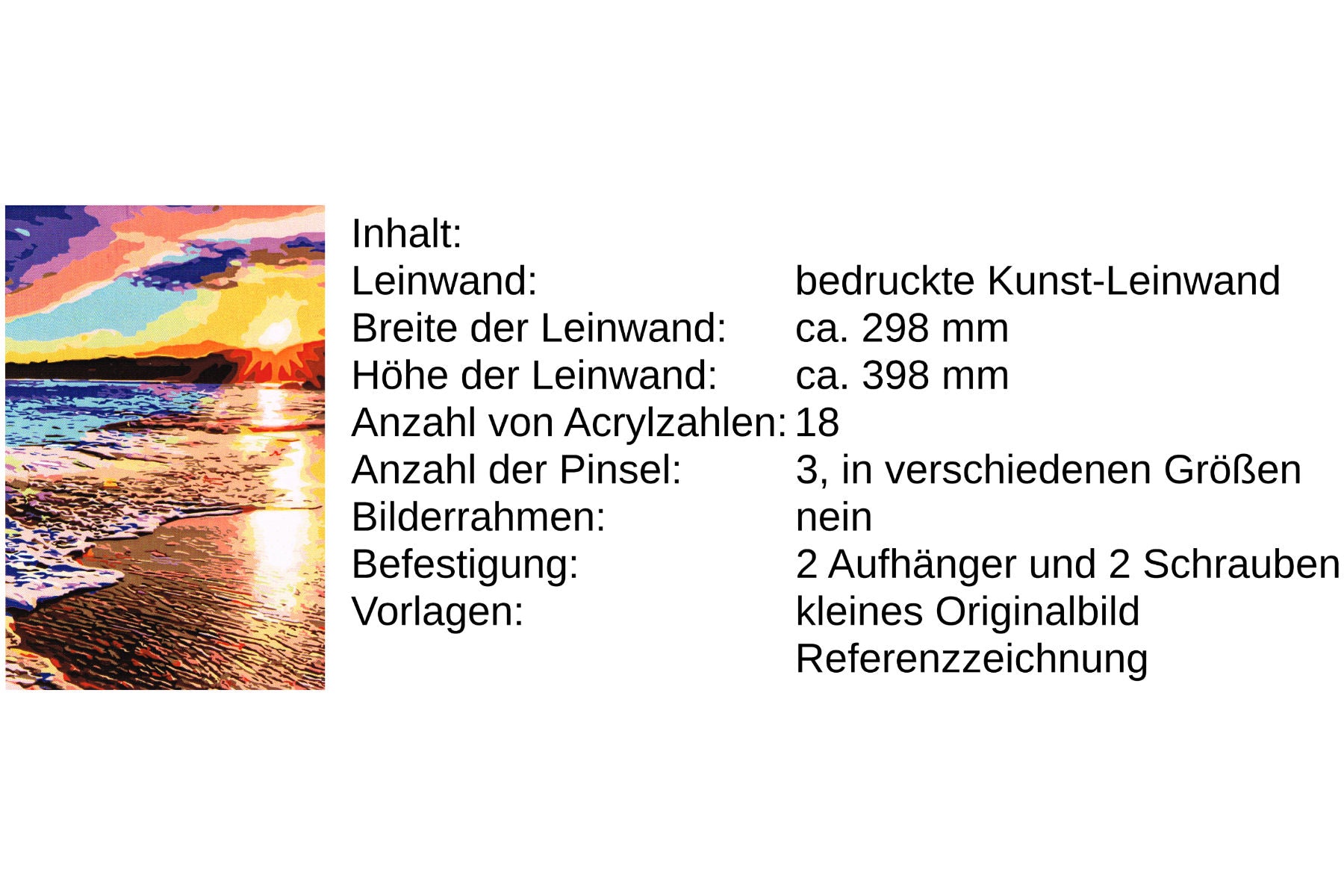 Sandstrand im Sonnenuntergang Malen nach Zahlen 18 Acrylfarben 298x398 mm A58