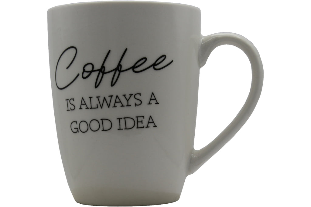Jumbo Tasse XL 330 ml – „Coffee IS ALWAYS A GOOD IDEA" Porzellan naturweiß