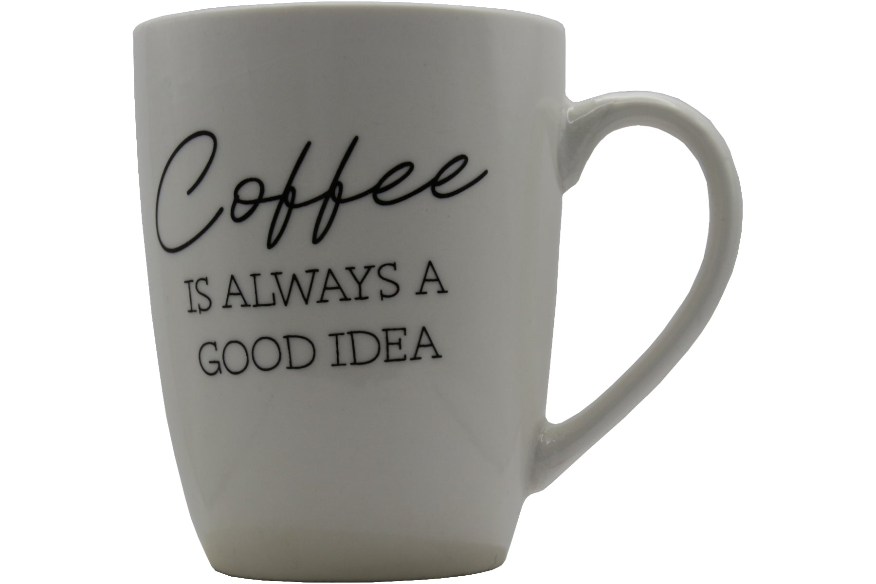 Jumbo Tasse XL 330 ml – „Coffee IS ALWAYS A GOOD IDEA" Porzellan naturweiß