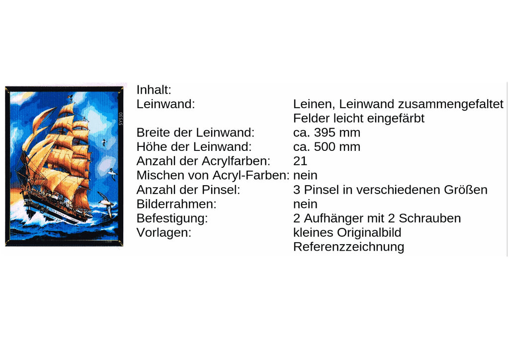 Segelschiff in voller Fahrt Malen nach Zahlen 21 Farben 3 Pinsel 40 x 50 cm