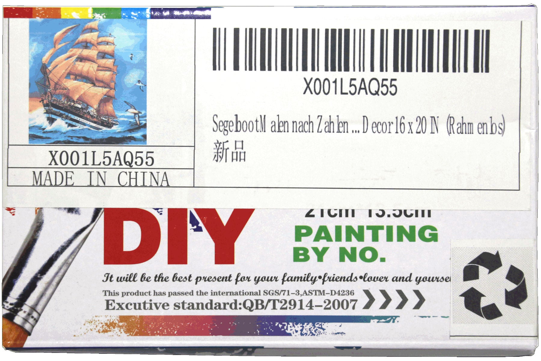 Segelschiff in voller Fahrt Malen nach Zahlen 21 Farben 3 Pinsel 40 x 50 cm