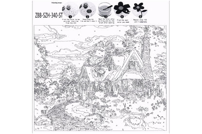 Landhaus in der Dämmerung Malen nach Zahlen 24 Farben 3 Pinsel 40 x 50 cm