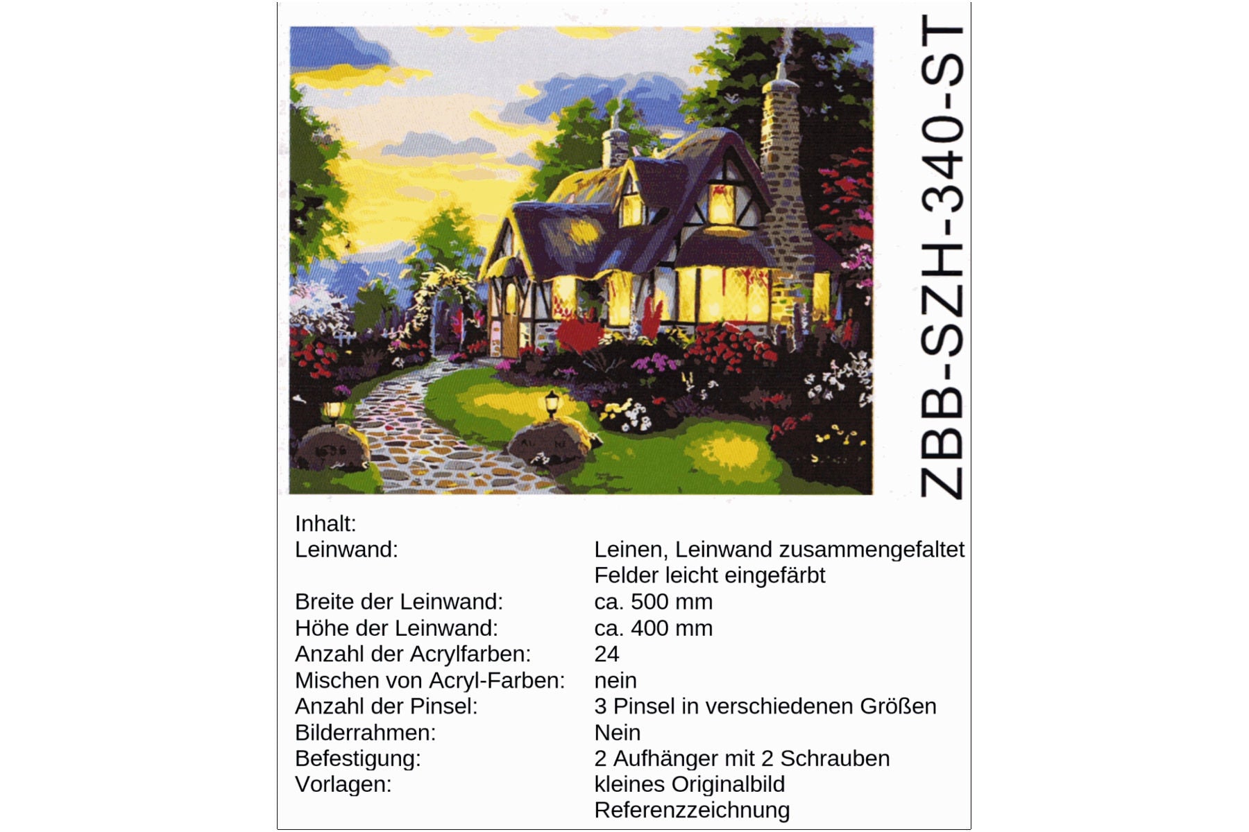 Landhaus in der Dämmerung Malen nach Zahlen 24 Farben 3 Pinsel 40 x 50 cm