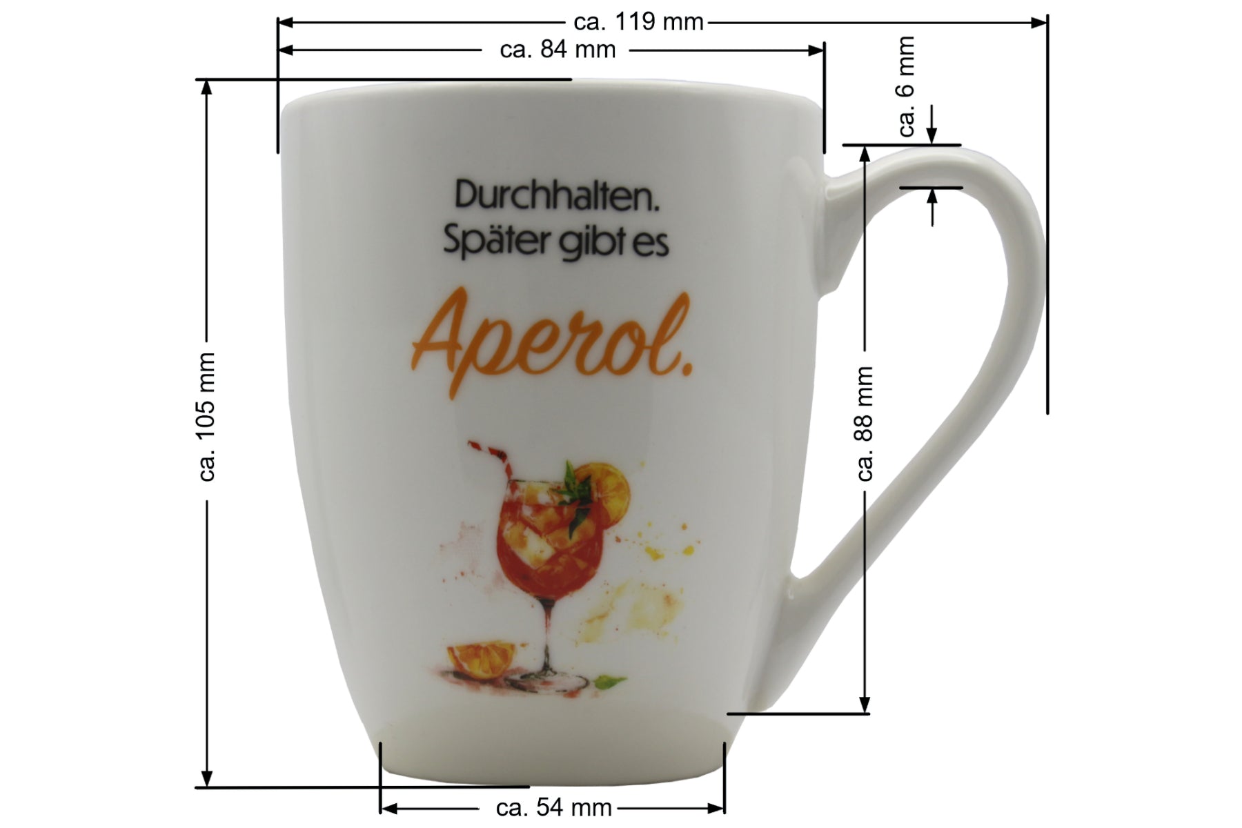 Jumbo-Tasse „Durchhalten. Später gibt es Aperol" – 300 ml Porzellan