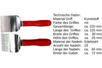 Entdeckelungsgabel mit rotem Kunststoffgriff und 19 Nadeln aus Edelstahl