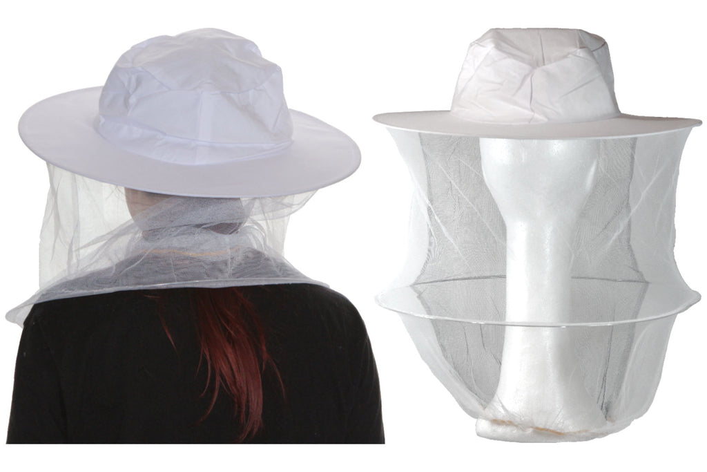 Imkerhut weiß mit Schleier schwarz/weiß und Kordelzug gelb V2 - Hutform Fischerhut