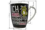 Jumbo Tasse XL 330 ml schwarz mit grüner Katze "Ich hasse Morgenmenschen..."