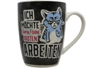 Jumbo Tasse XL 330 ml schwarz mit blauer Katze "ICH MÖCHTE EINMAL OHNE IDIOTEN ARBEITEN!"