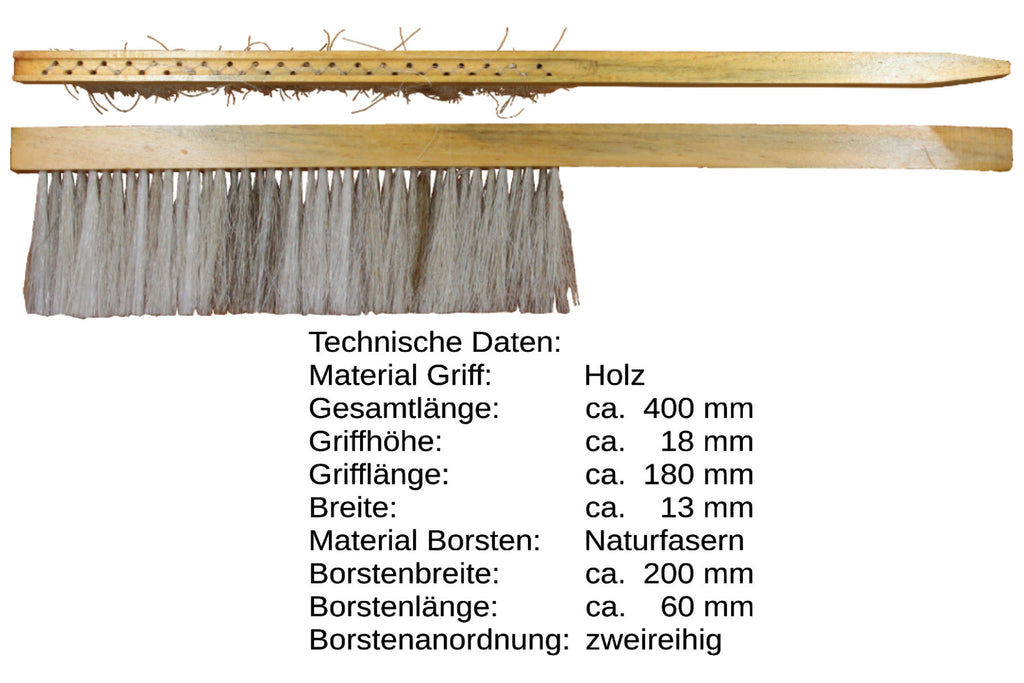 Imkerbesen Holzgriff helle Naturfasern zweireihig Länge ca. 40 cm