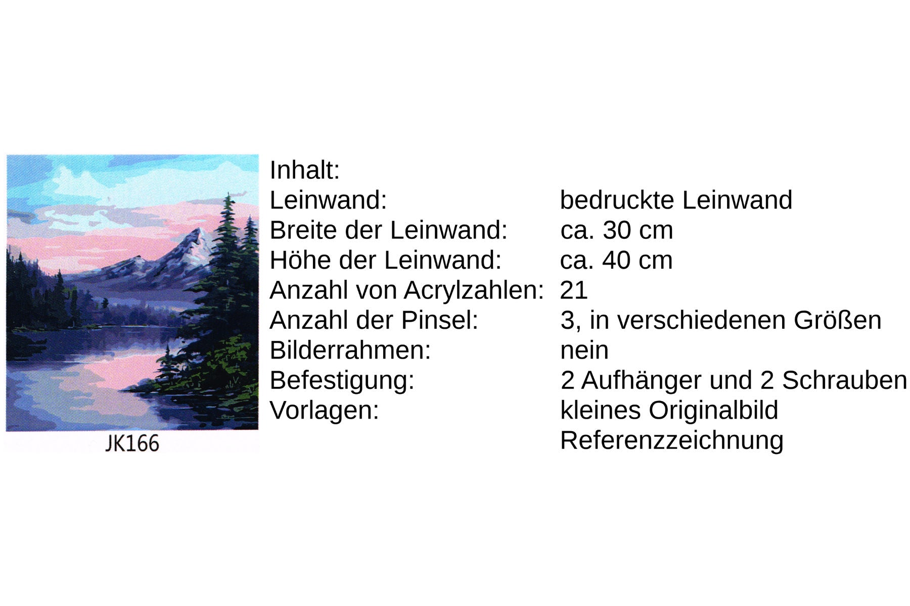 Bergsee vor Gebirge Malen nach Zahlen 21 Acrylfarben 30x40 cm JK166