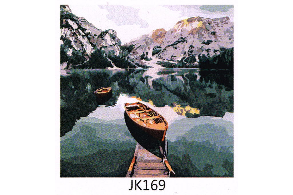 Bergsee mit Boot im Gebirge Malen nach Zahlen 22 Acrylfarben 30x40 cm JK169