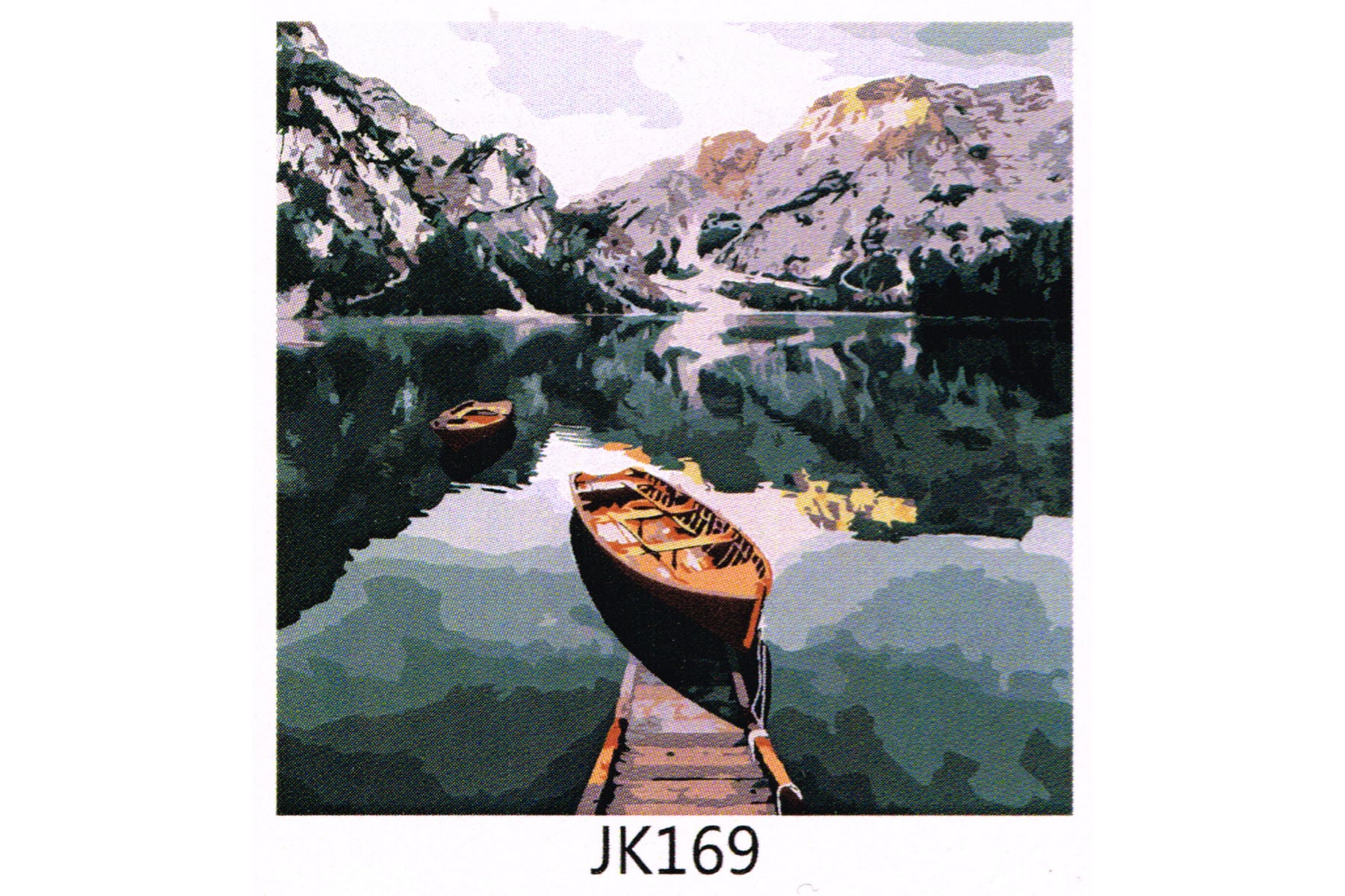 Bergsee mit Boot im Gebirge Malen nach Zahlen 22 Acrylfarben 30x40 cm JK169