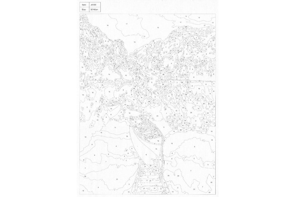Bergsee mit Boot im Gebirge Malen nach Zahlen 22 Acrylfarben 30x40 cm JK169
