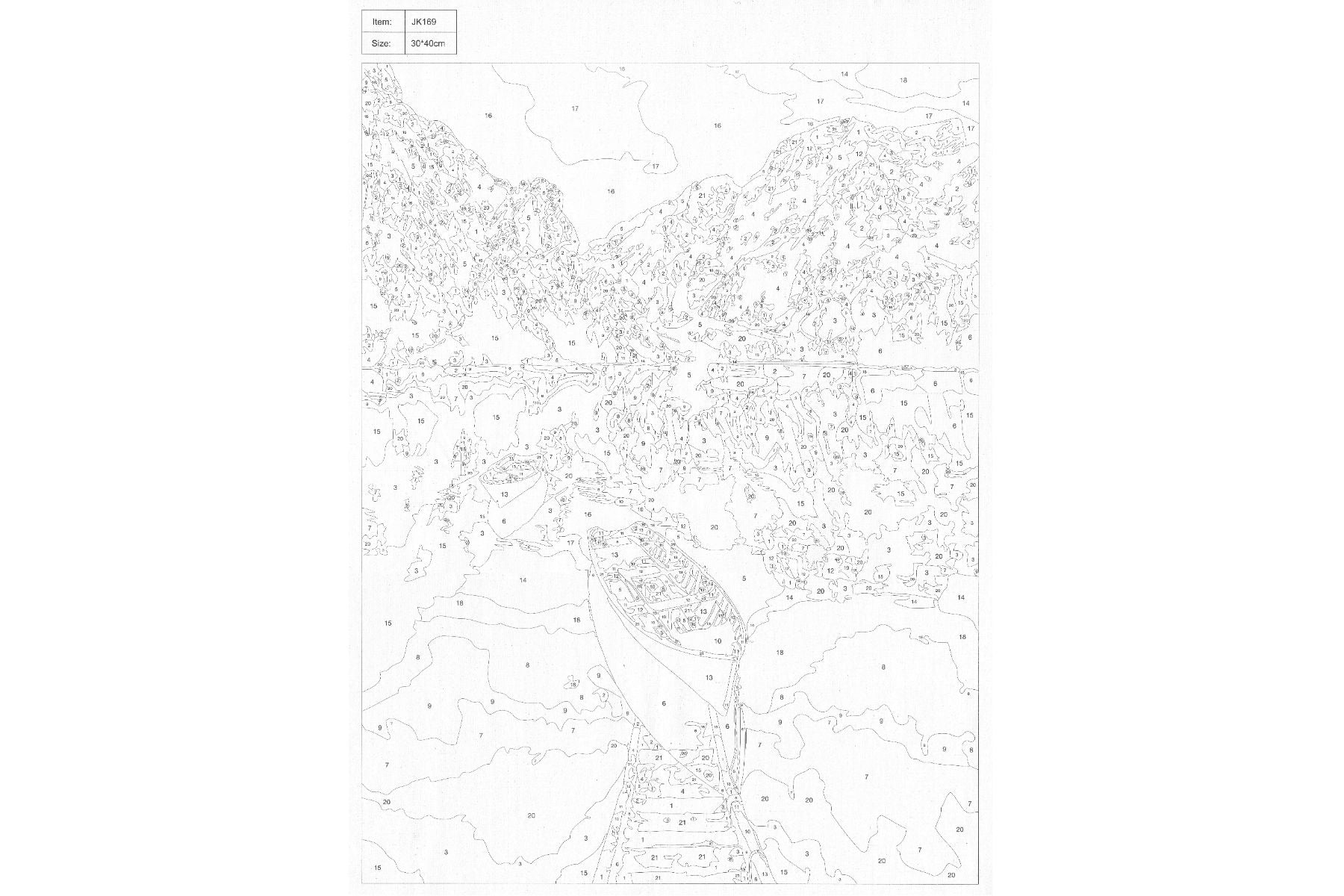 Bergsee mit Boot im Gebirge Malen nach Zahlen 22 Acrylfarben 30x40 cm JK169