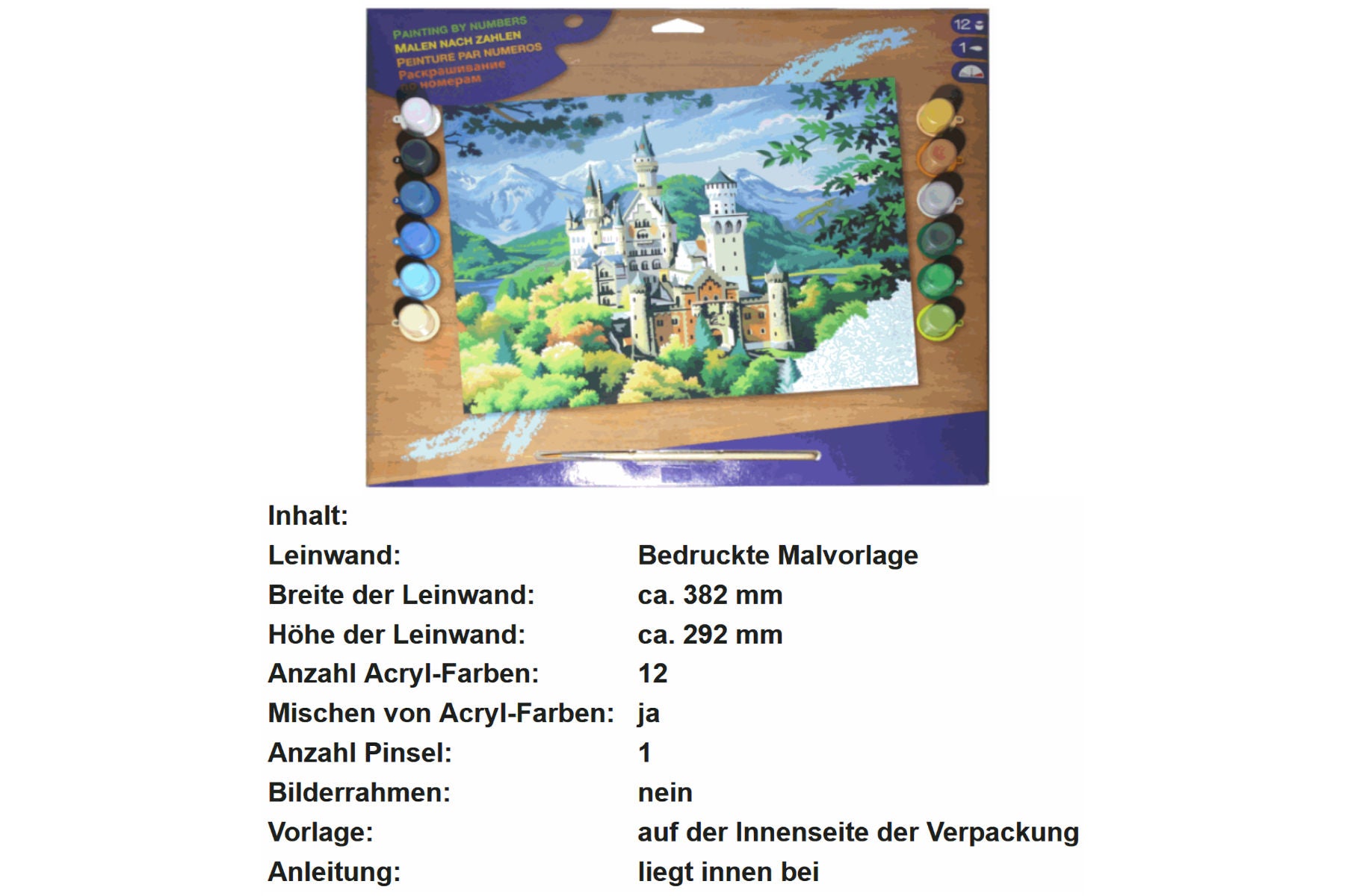 Schloss Neuschwanstein KSG 0128 Malen nach Zahlen ab 10 Jahre 382 x 292 mm