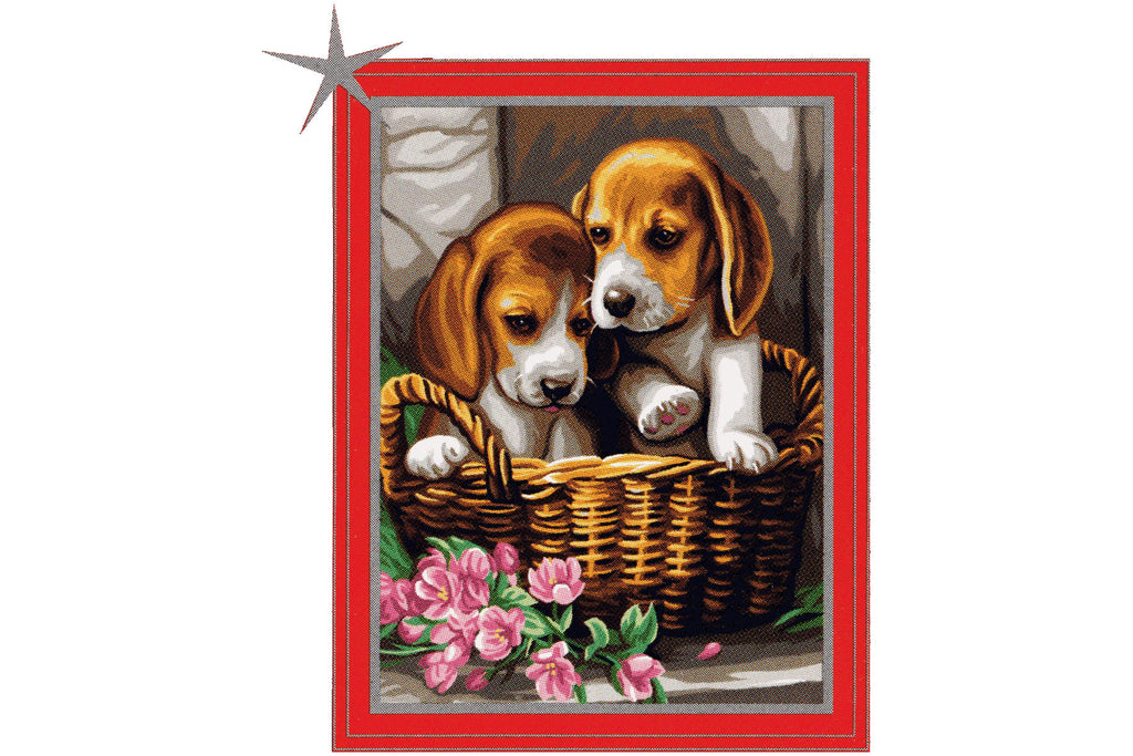 Korb mit Welpen Sequin Art 1042 Malen nach Zahlen Kinder ab 8 Jahre 224 x 303 mm