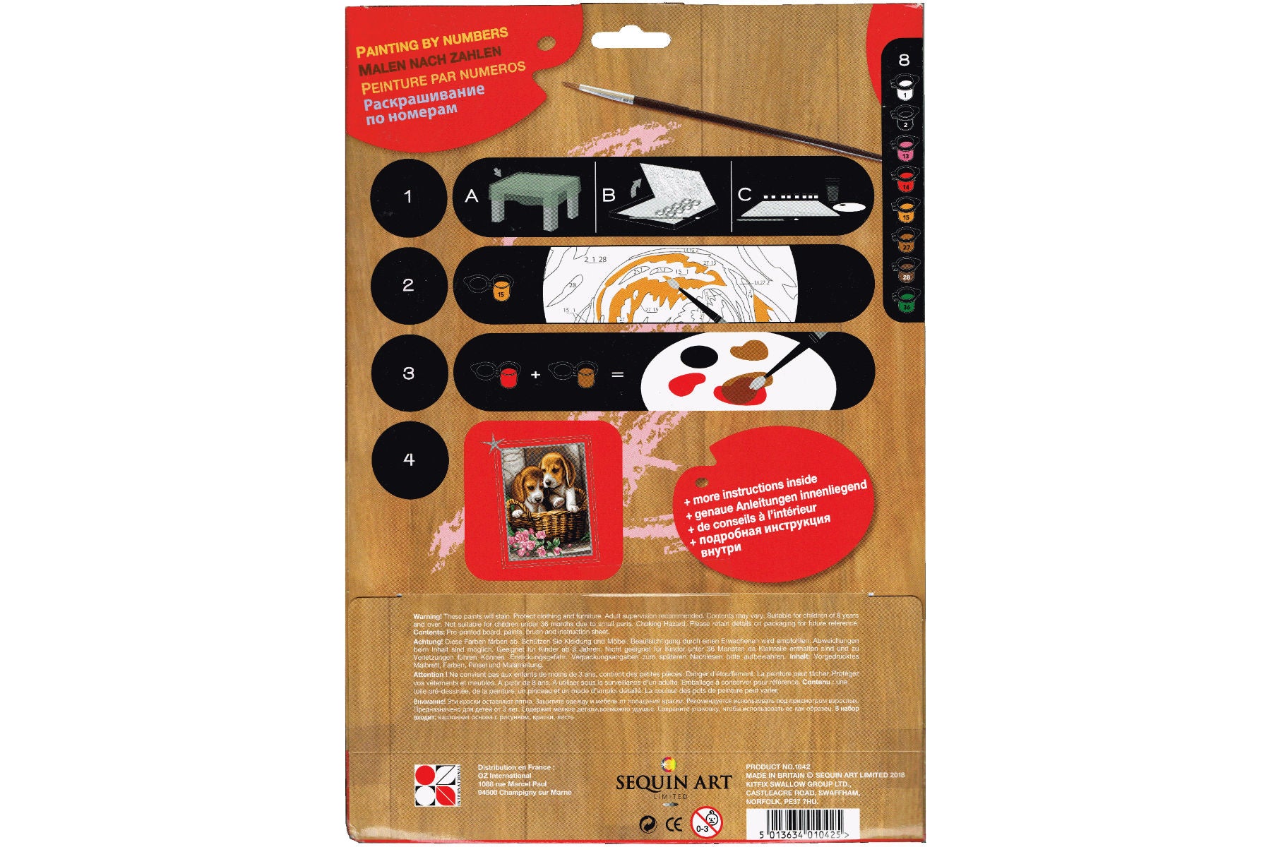 Korb mit Welpen Sequin Art 1042 Malen nach Zahlen Kinder ab 8 Jahre 224 x 303 mm