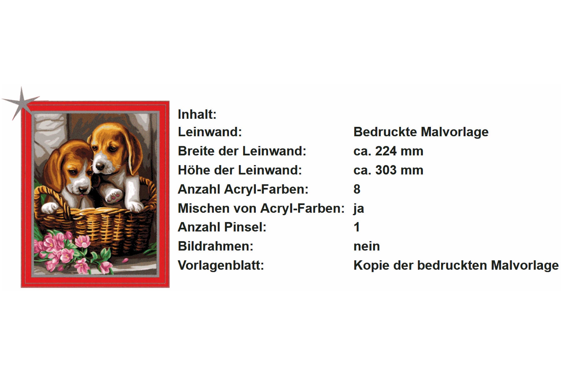 Korb mit Welpen Sequin Art 1042 Malen nach Zahlen Kinder ab 8 Jahre 224 x 303 mm