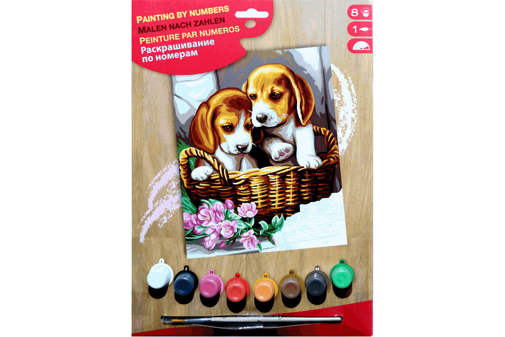 Korb mit Welpen Sequin Art 1042 Malen nach Zahlen Kinder ab 8 Jahre 224 x 303 mm
