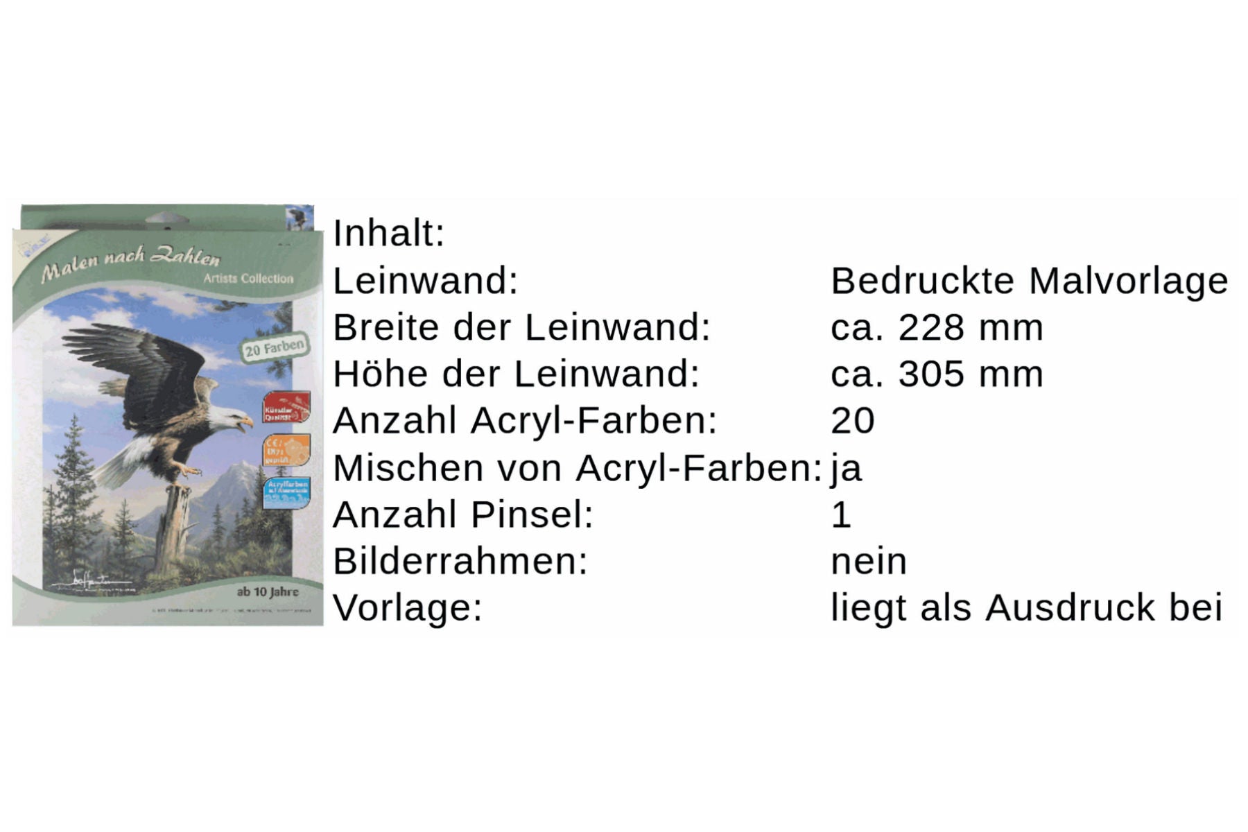 Adler Weißkopfadler Mammut Artists Collection Malen nach Zahlen 228x305 mm Tiere