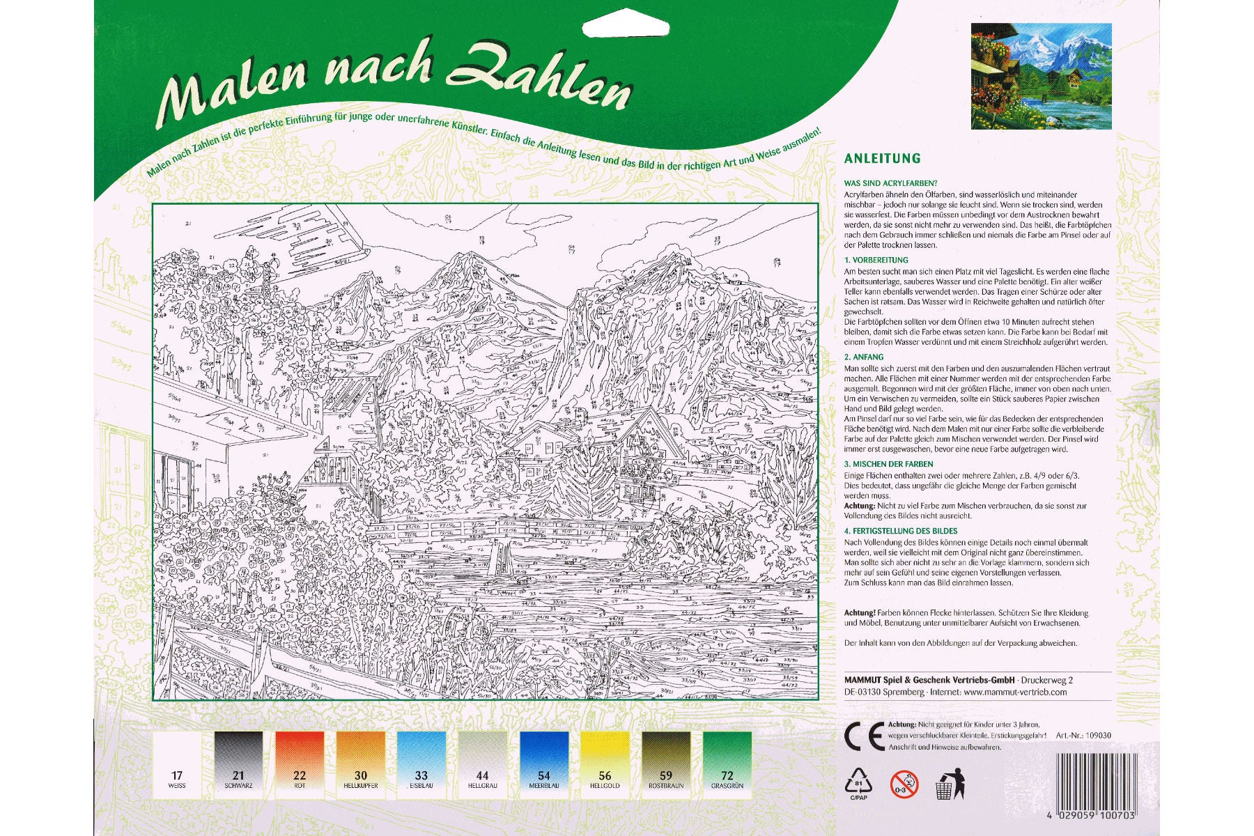 Bergidyll im Gebirge Mammut 109030 Malen nach Zahlen ab 8 Jahre 40 x 30 cm