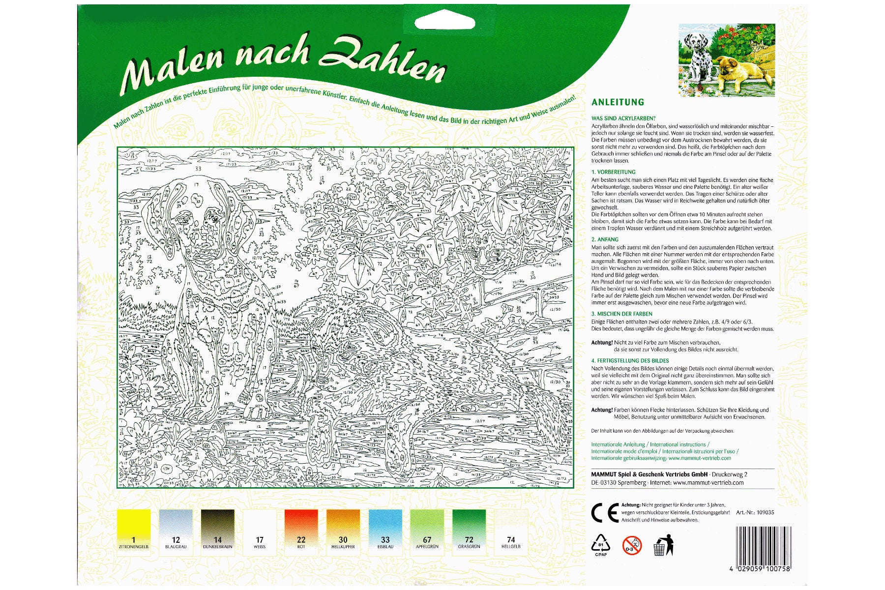 Hundewelpen Mammut 109035 Malen nach Zahlen ab 8 Jahre 40 x 30 cm