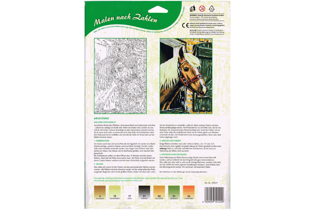 Pferdekopf im Stall Mammut 105019 Malen nach Zahlen Kinder ab 8 Jahre 228x304mm