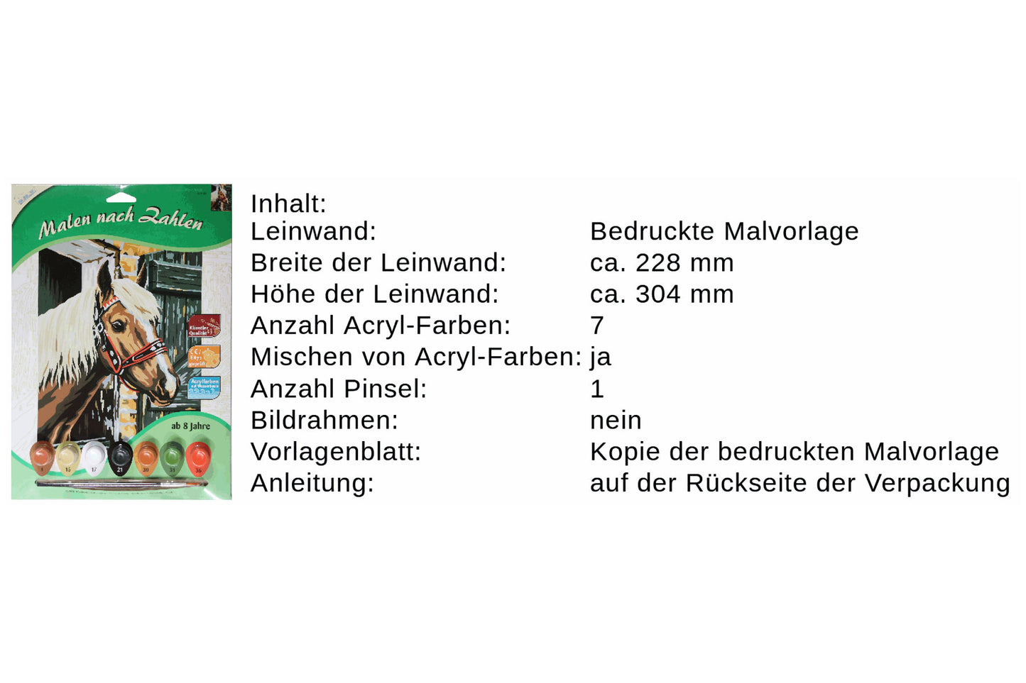 Pferdekopf im Stall Mammut 105019 Malen nach Zahlen Kinder ab 8 Jahre 228x304mm