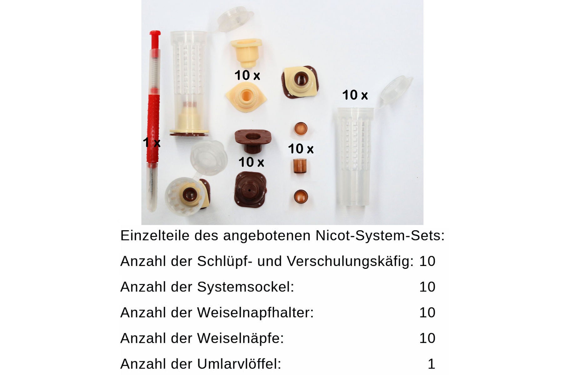 Nicot System Set 41 Teile 10 Weiselnapf mit Umlarvlöffel für Königinnenzucht
