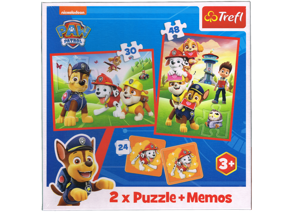 PAW Patrol Puzzle 30 + 48 Teile und Memory 2 x 12 Karten ab 3 Jahre Trefl 93337