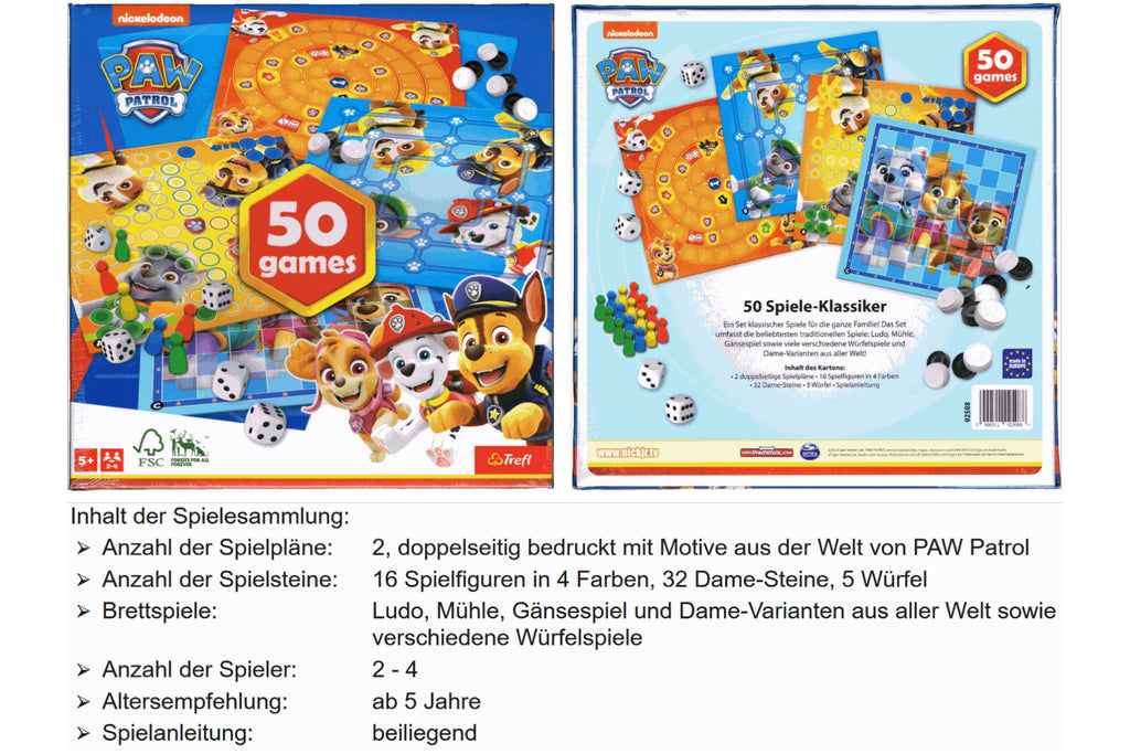 PAW Patrol 50 Spiele Spielesammlung Trefl 02508 für 2 bis 4 Spieler ab 5 Jahre