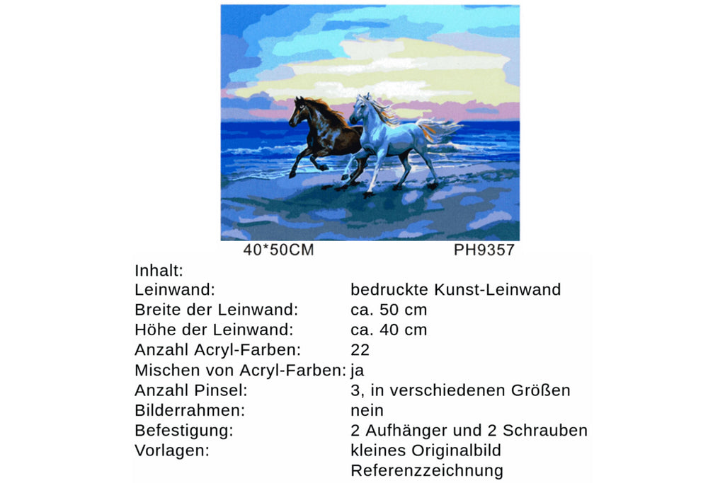 Pferde am Strand Malen nach Zahlen 22 Acrylfarben 50 x 40 cm