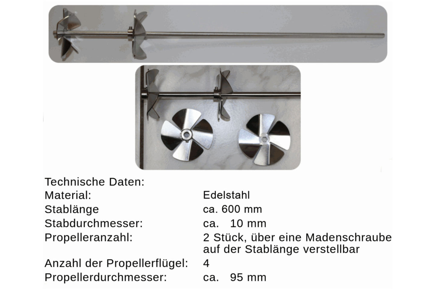 Honigrührer Rührpropeller 2 Ebene verstellbar Honig cremig rühren 60 cm
