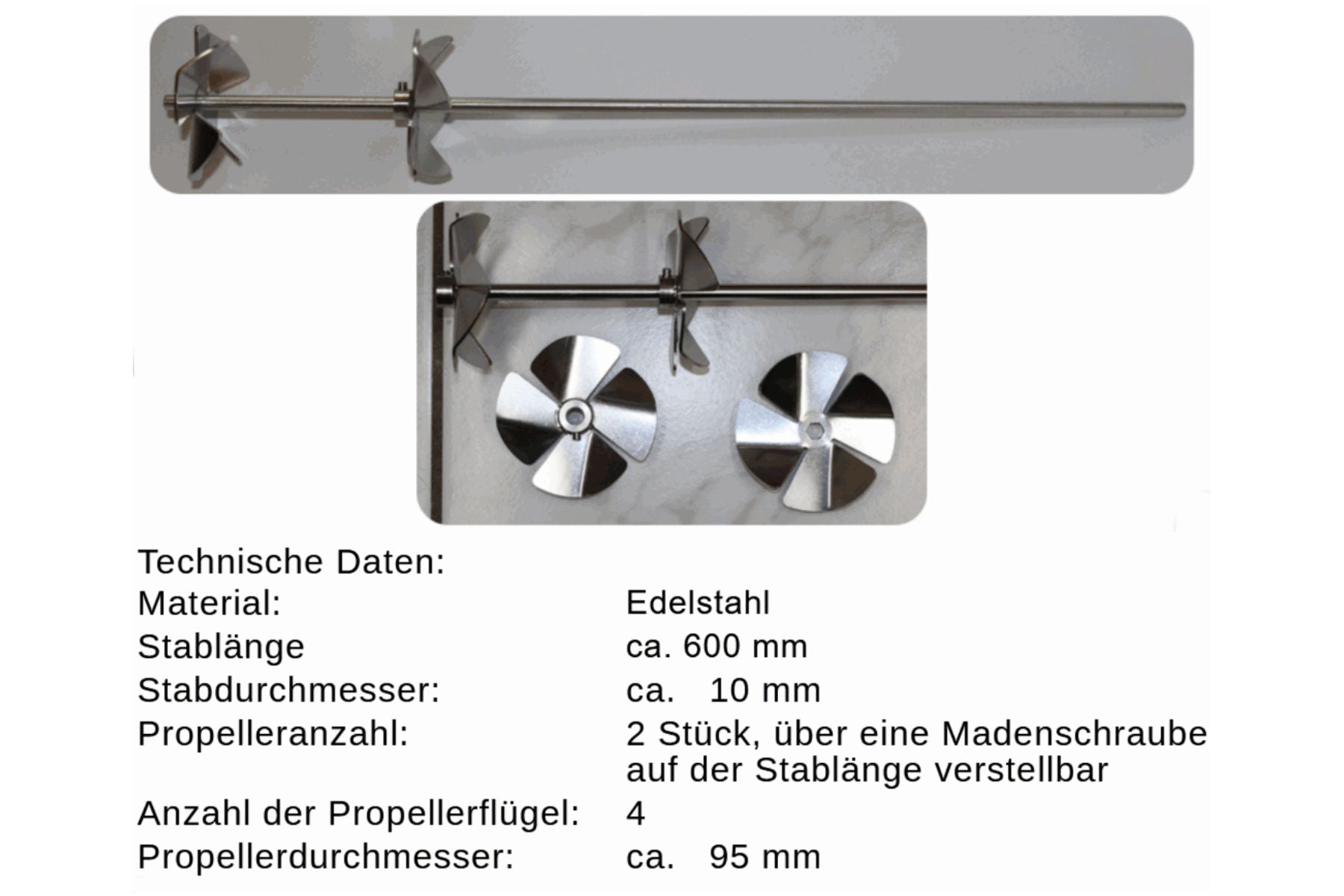 Honey stirrer stirring propeller made of stainless steel with 2 adjustable propellers to stir honey creamy 