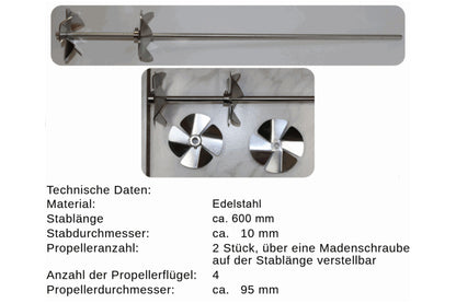 Honigrührer Rührpropeller 2 Ebene verstellbar Honig cremig rühren 60 cm