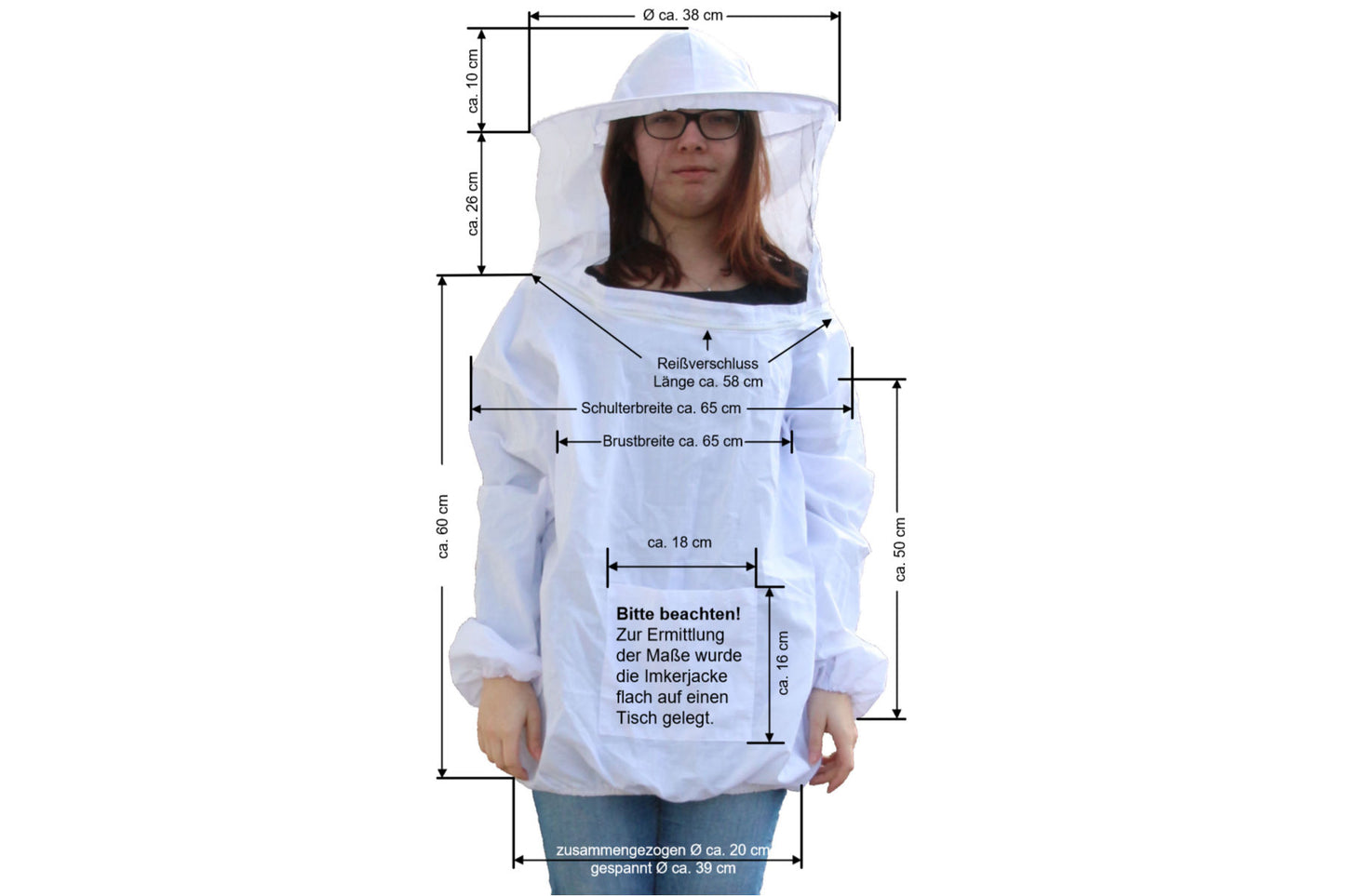 Imkerjacke mit abnehmbaren Schleier in Universalgröße und Imkerhandschuhe im Set
