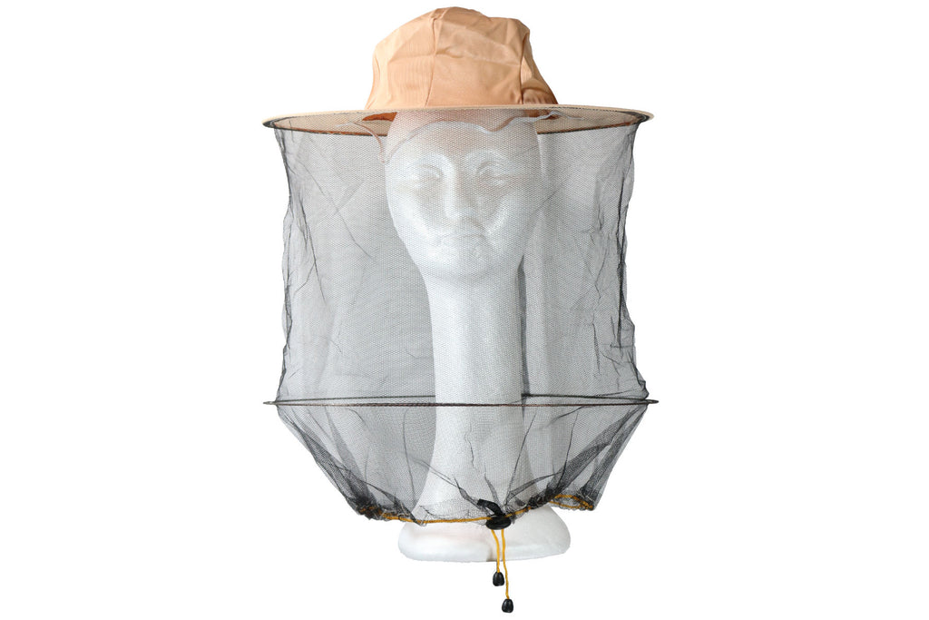 Imkerhut hellbeige mit Schleier schwarz und Kordelzug gelb