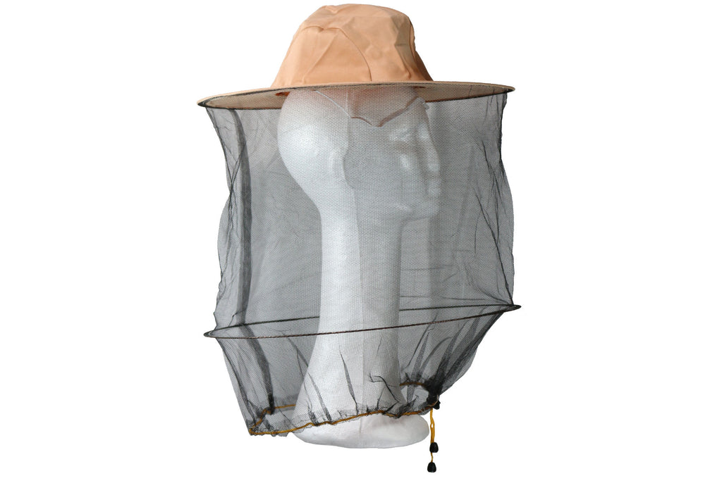 Imkerhut hellbeige mit Schleier schwarz und Kordelzug gelb