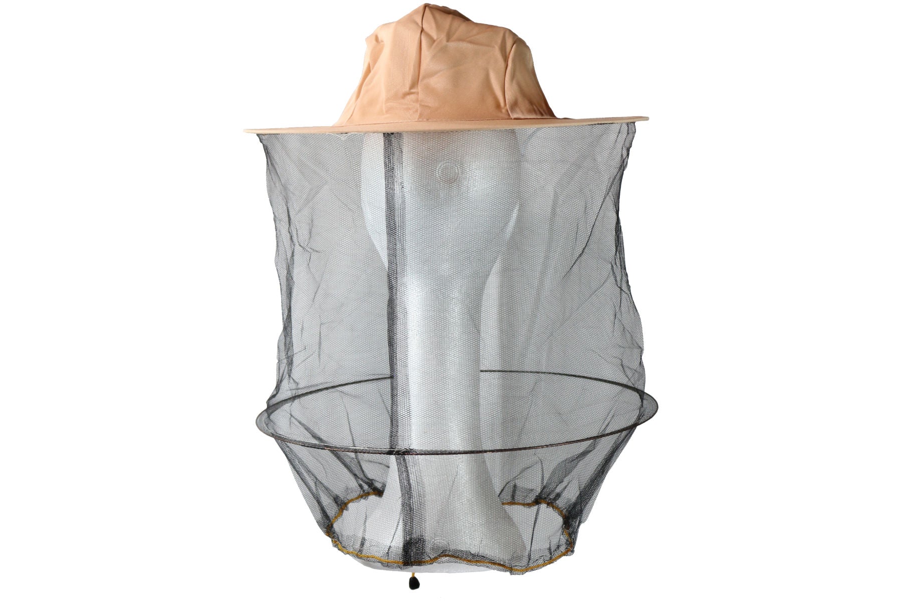 Imkerhut hellbeige mit Schleier schwarz und Kordelzug gelb