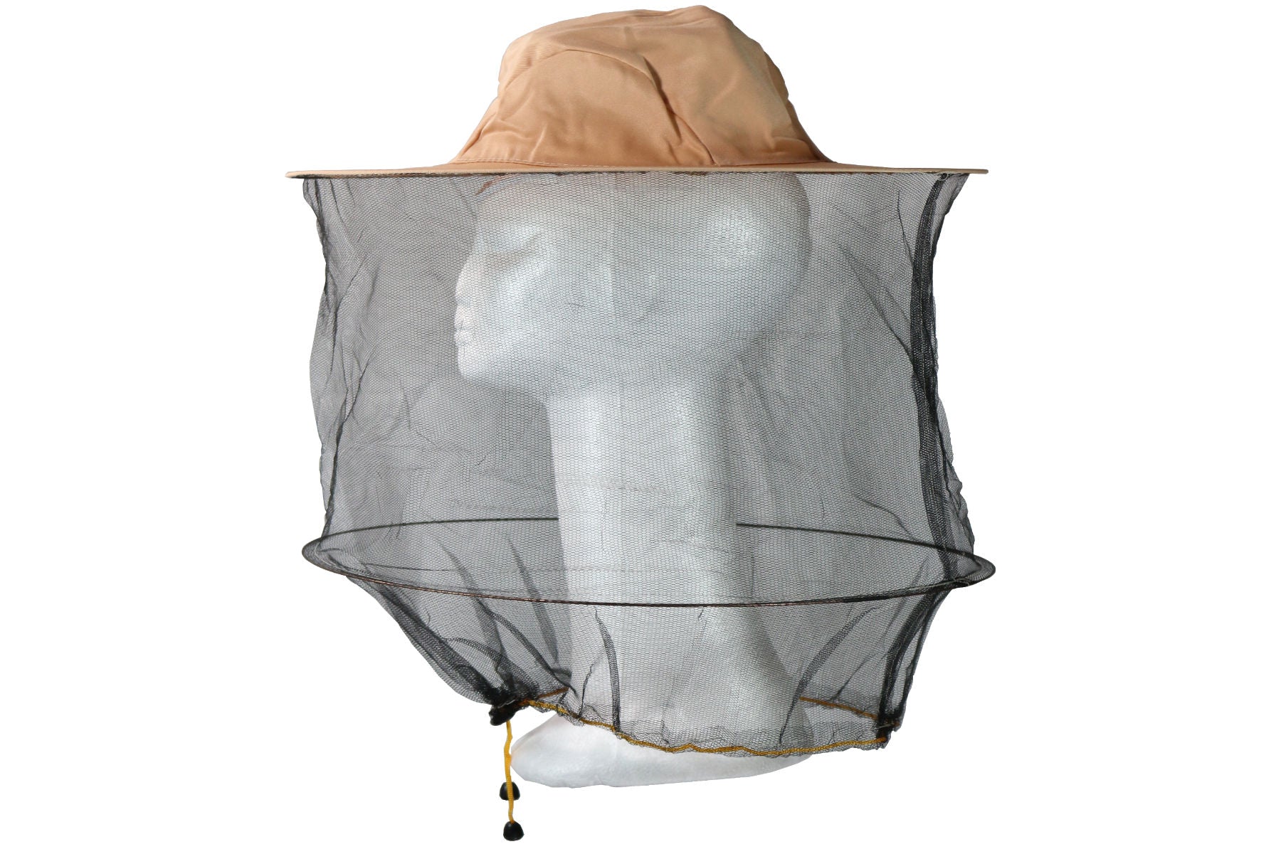 Imkerhut hellbeige mit Schleier schwarz und Kordelzug gelb